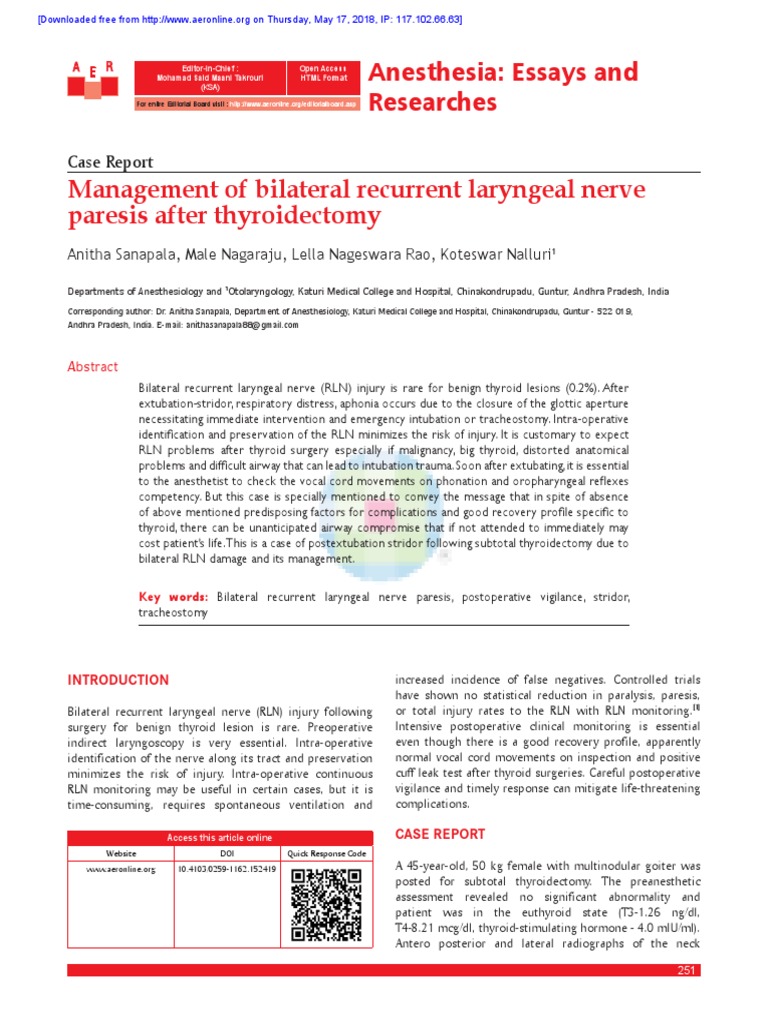 Management of Bilateral RLN Injury Post-Thyroidectomy | PDF | Larynx ...