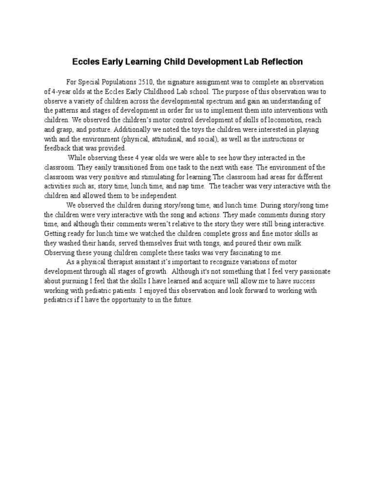 Pediatrics Eccles Observation Reflection | PDF | Cognition | Behavior ...