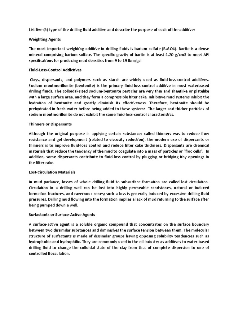 Drilling Mud Additives PDF Surfactant Applied And