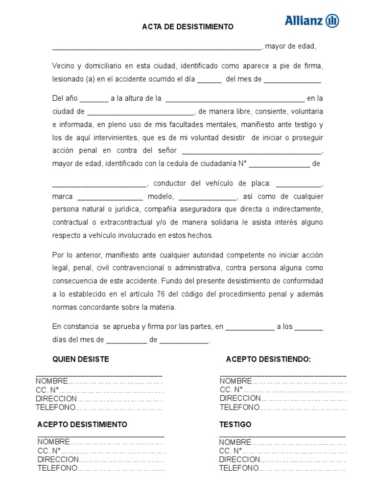 Acta de Desistimiento por Accidente | PDF | Justicia | Crimen y violencia