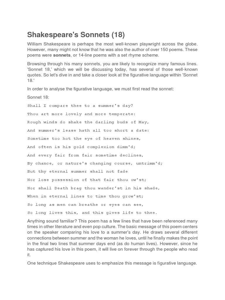 Sonnet 18 116 Pdf Sonnets Poetry