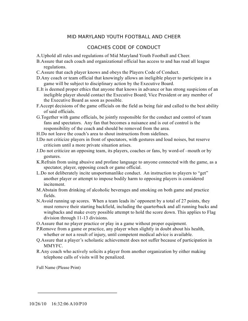 MMYFC Coaches Code of Conduct | PDF | Social Institutions | Social Science