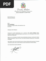 Carta de condolencias del presidente Danilo Medina a Juan José Bellapart por fallecimiento de su hermana Carmen Bellapart Faura