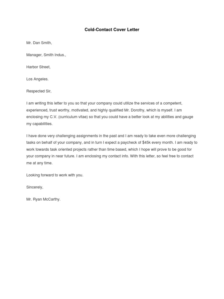 cold cover letter sample pdf