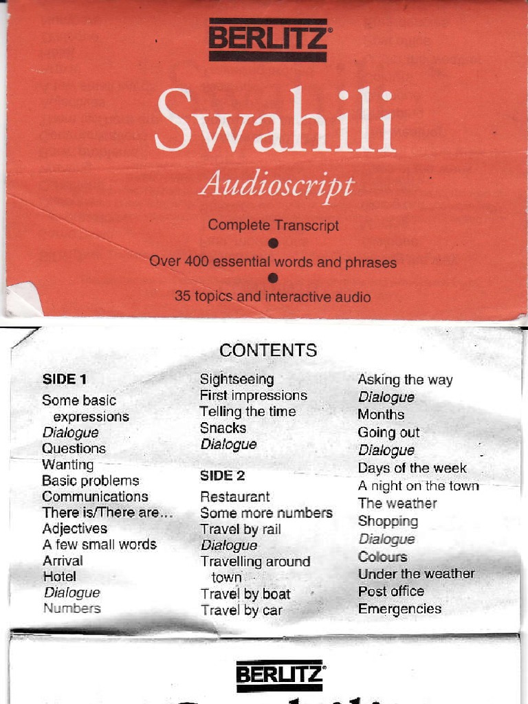 Swahili Berlitz Audio Script | PDF