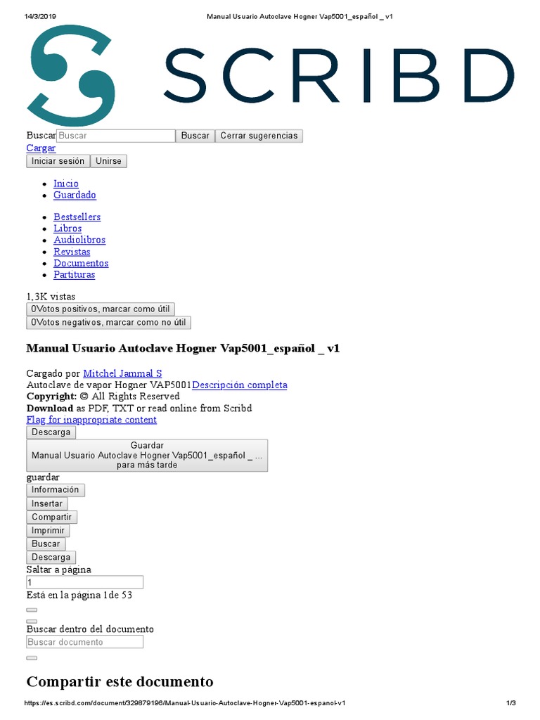 Manual Usuario Autoclave Hogner Vap5001 - Español - v1 PDF | PDF ...