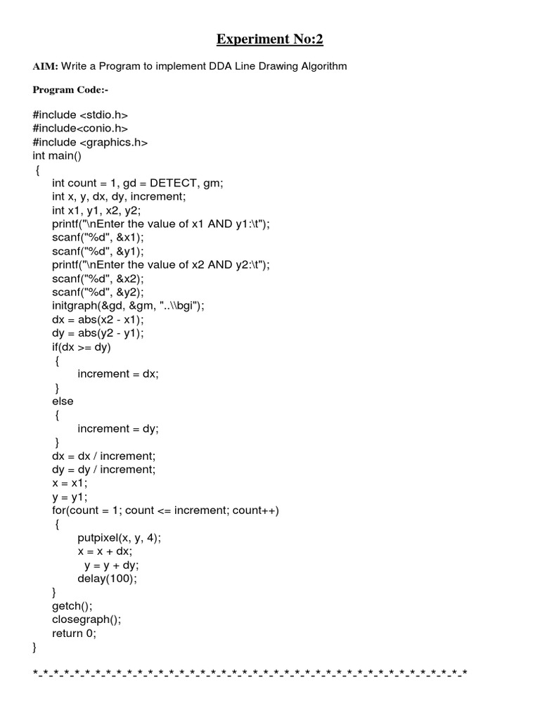 Experiment No:2: AIM: Write A Program To Implement DDA Line Drawing ...