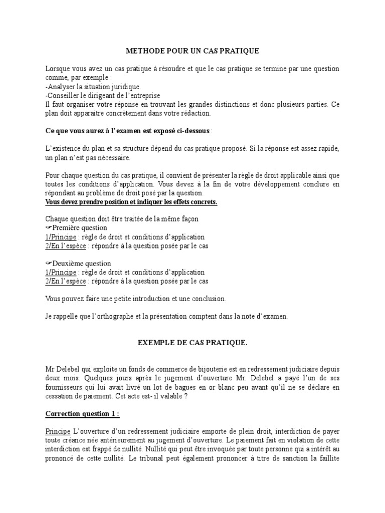 Exemple De Cas Pratique Corrigé En Droit Civil L1 Méthode Pour Un Cas Pratique-DROIT | PDF | Nullité du contrat en droit civil  français | Gouvernement