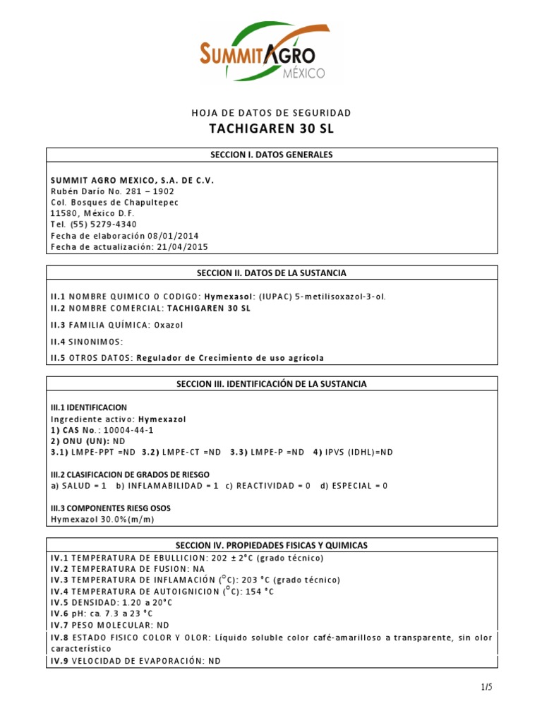 Msds Tachigaren 30 Sl Pgr