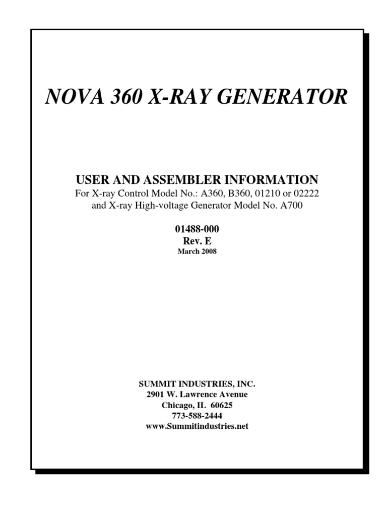 Nova 360 X-Ray Generator Manual | PDF | Vacuum Tube | Calibration
