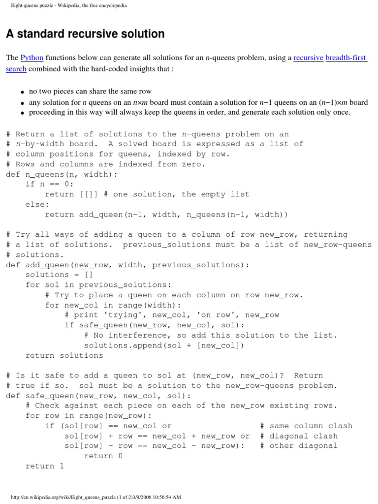 The eight queens puzzle in Python