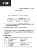 Career Service Examination, Pen and Paper Test (Cse-Ppt) For Professional and Subprofessional Levels For Cy 2019