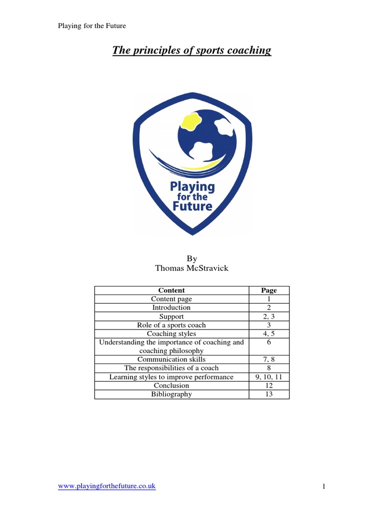 The Principles of Sports Coaching by Thomas Mcstravick PDF Learning Styles Sports