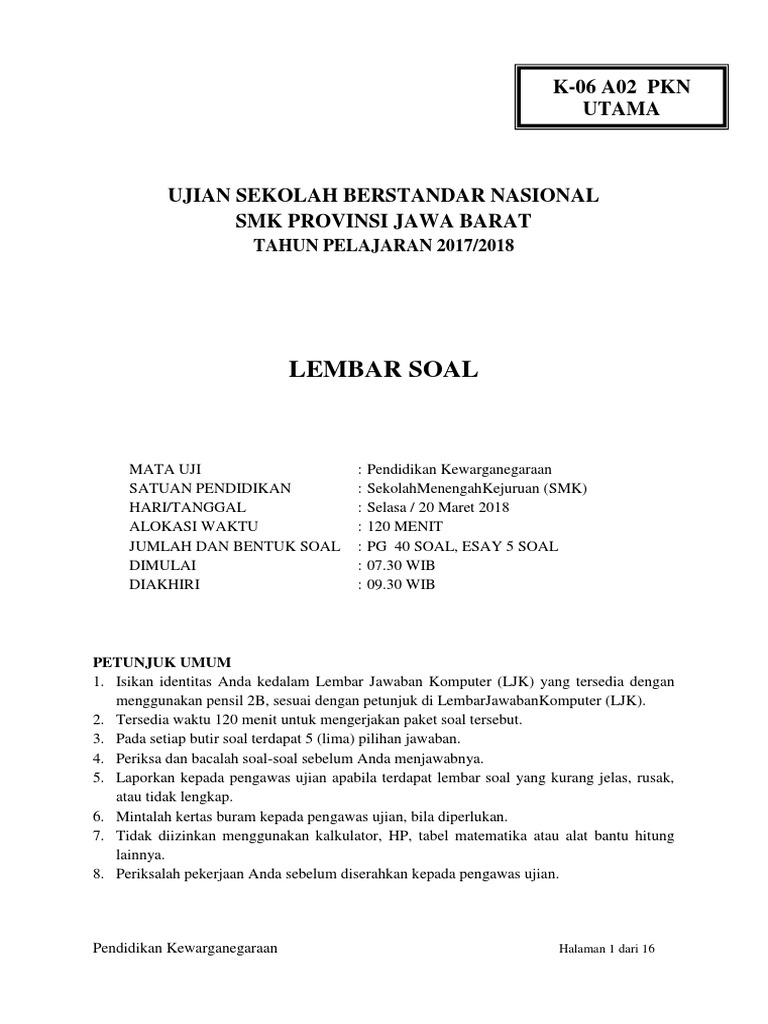 Soal Usbn Pkn Sma Yabafa