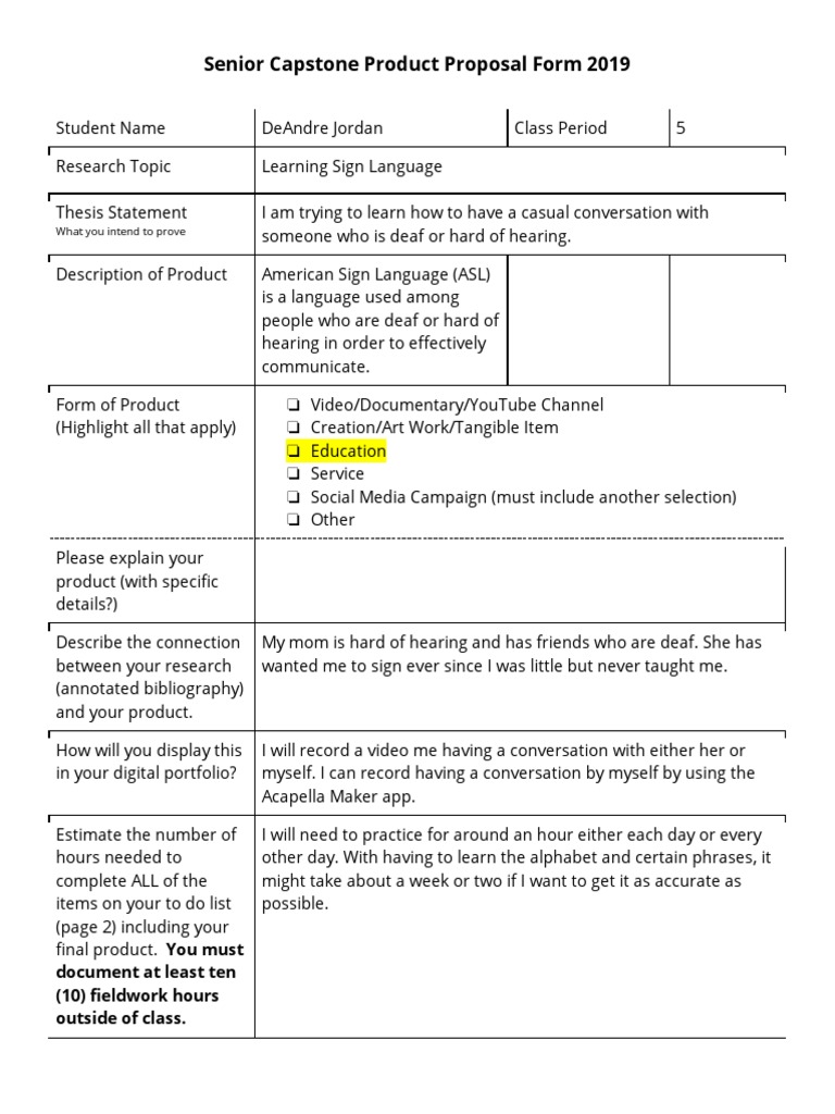 ASL Learning Project Proposal | PDF | Hearing Loss | Sign Language