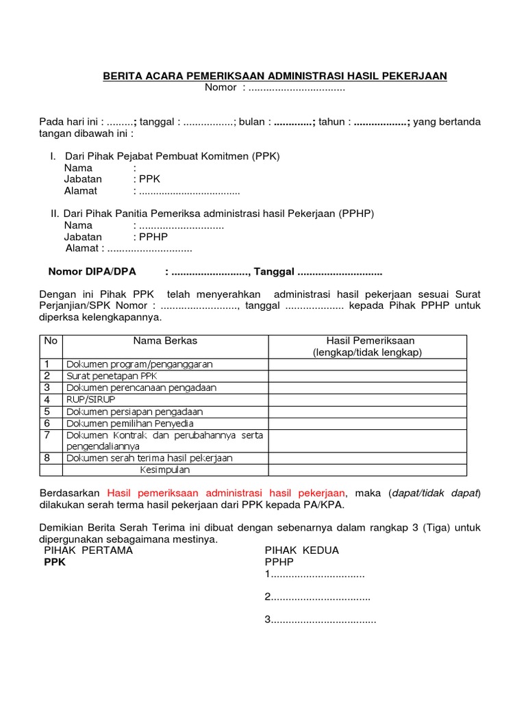 Contoh Berita Acara Administrasi