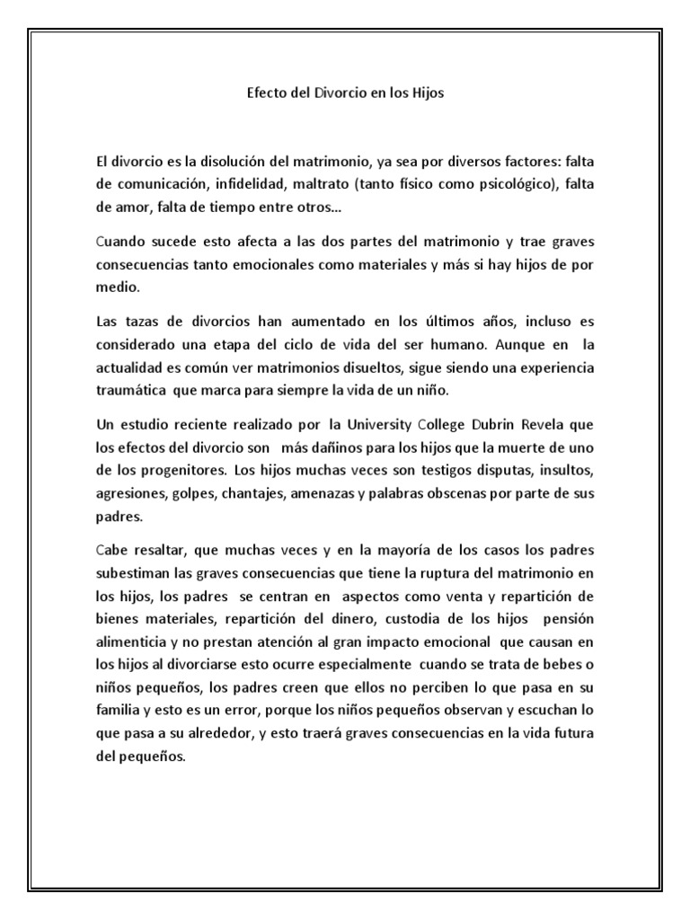 Efecto Del Divorcio en Los Hijos | PDF | Divorcio | Matrimonio