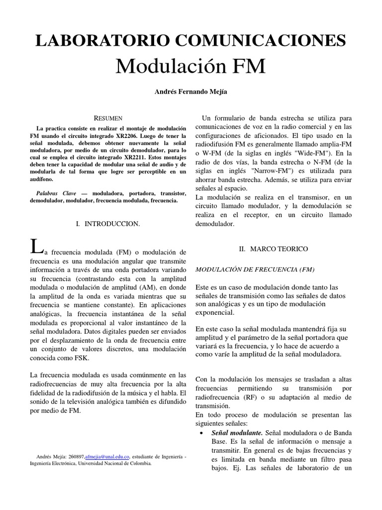 Montaje de Modulación FM con XR2206 | PDF | Modulación de frecuencia ...