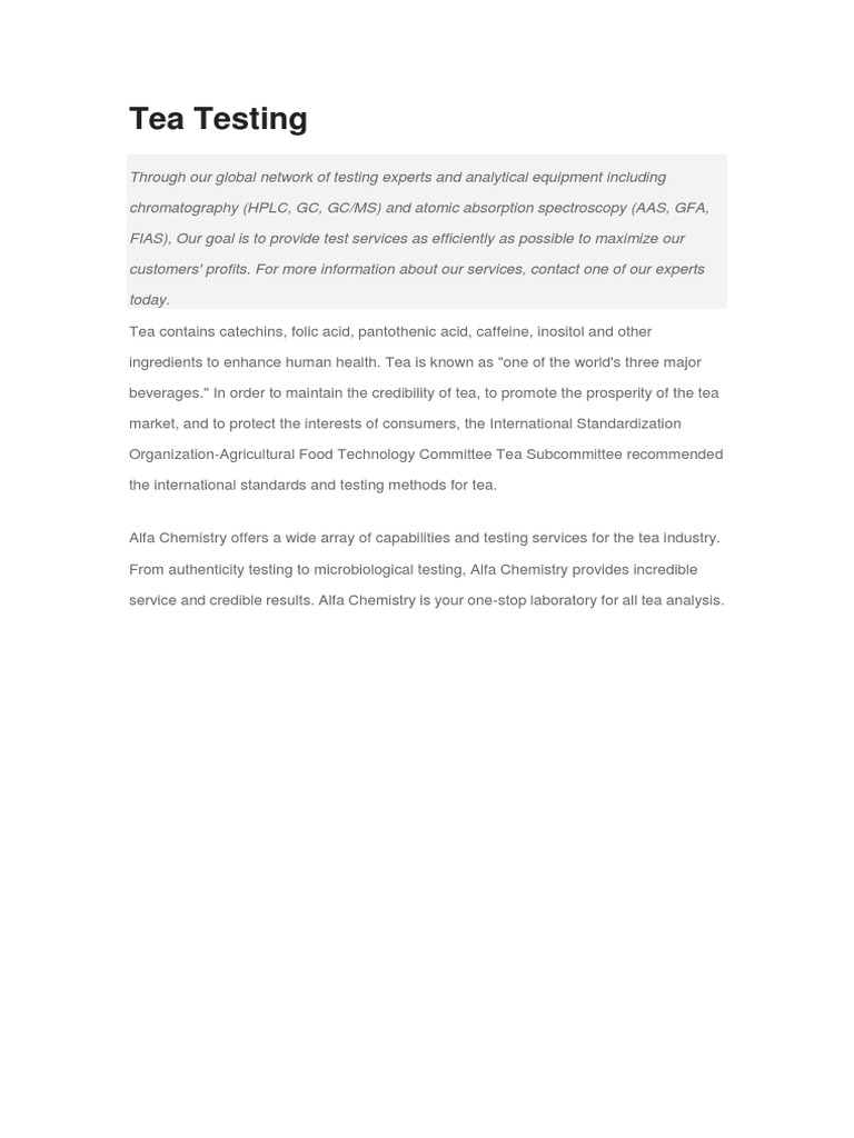 Tea Testing | PDF | Tea | Nutrition