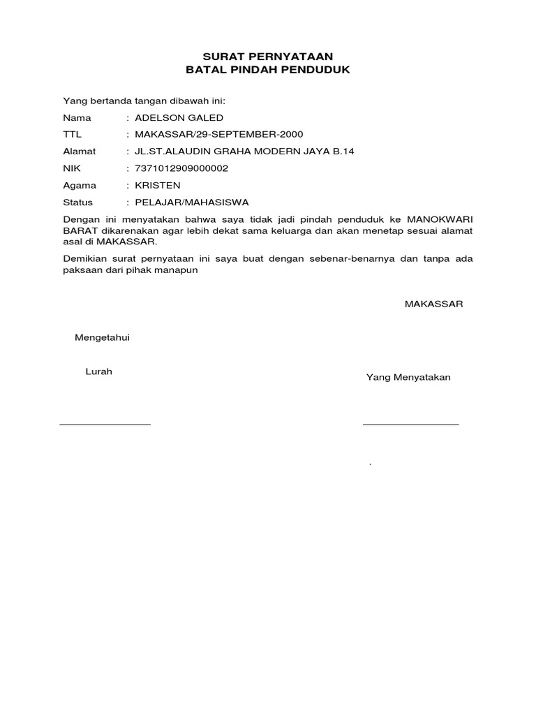 Surat Pernyataan Batal Dah