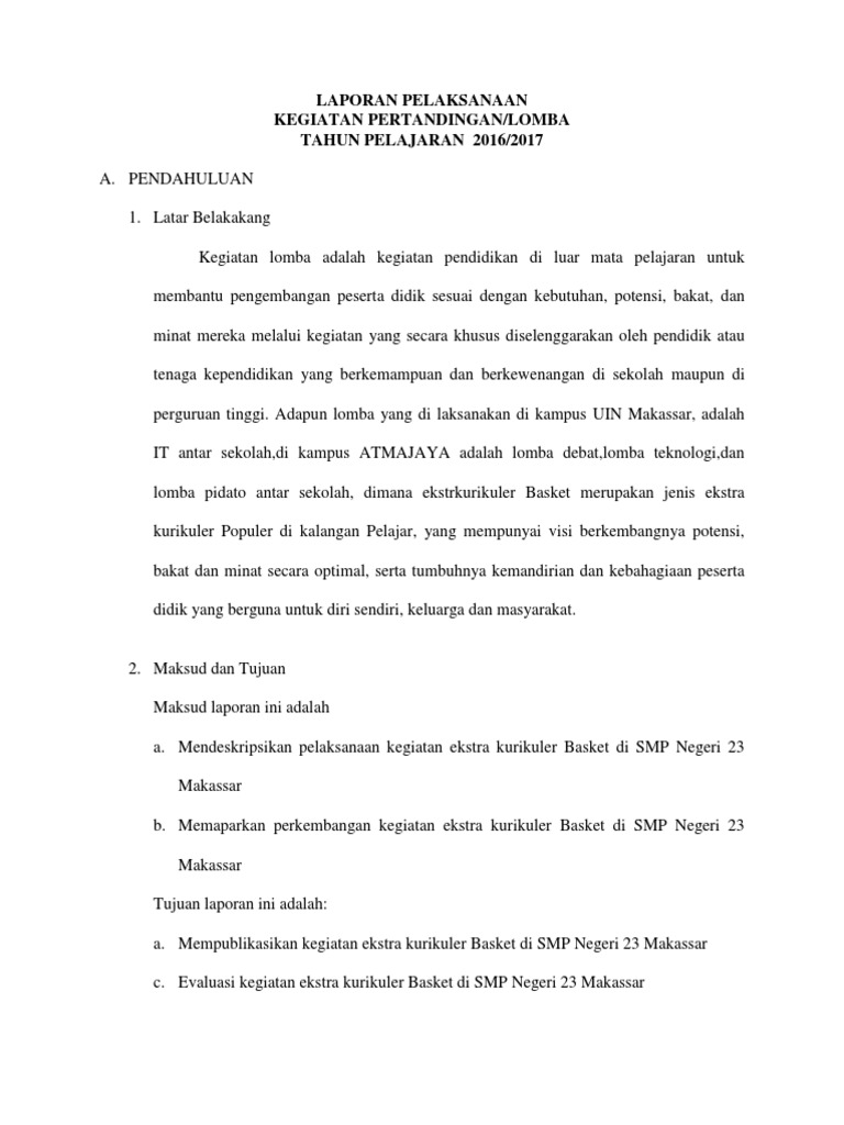 Laporan Pelaksanaan Ekskul Basket