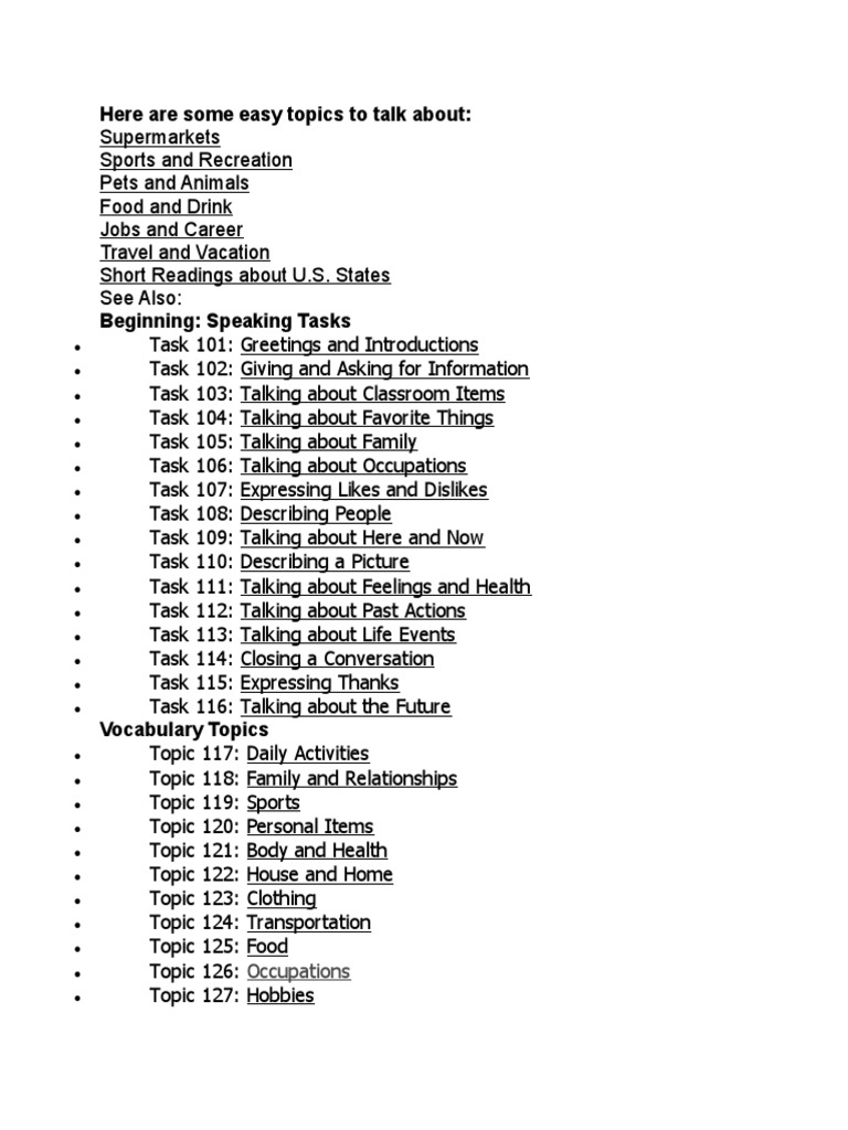 Easy Conversation Topics Guide | PDF | Workweek And Weekend