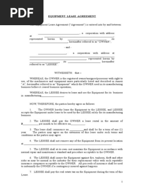 Equipment Lease Agreement
