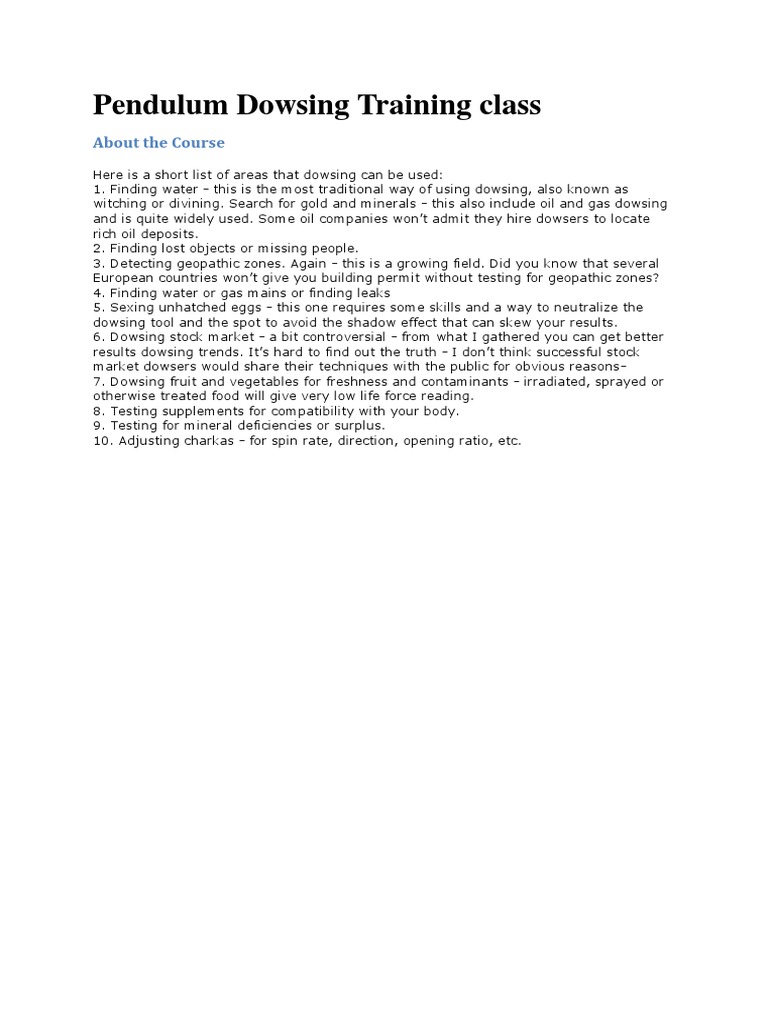 Pendulum Dowsing Training Class | PDF | Business | Finance & Money ...