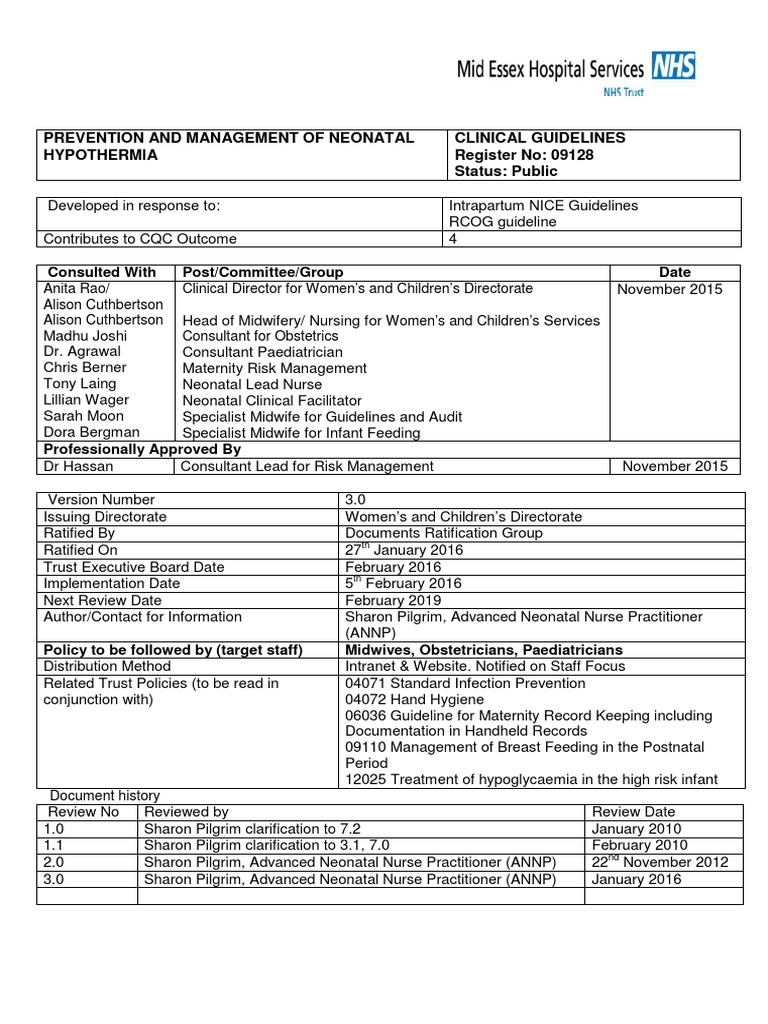 Neonatal Hypothermia Management Guidelines | PDF | Midwife | Hypothermia