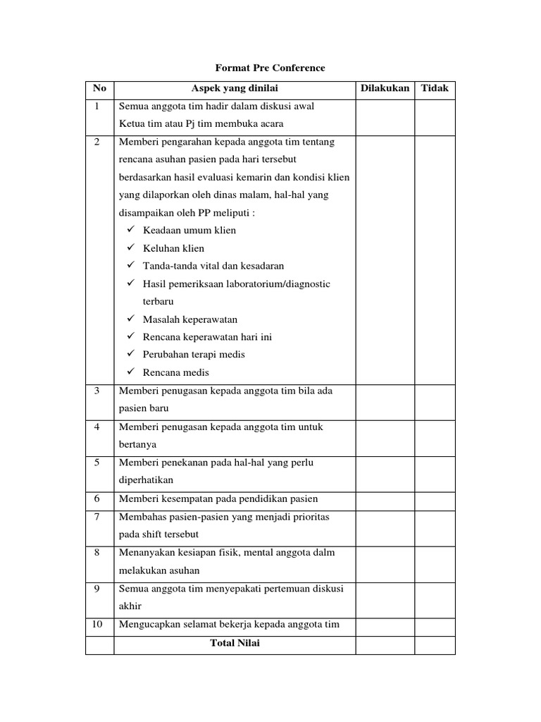 Format Pre dan Post Conference Keperawatan | PDF | Kesehatan Holistik