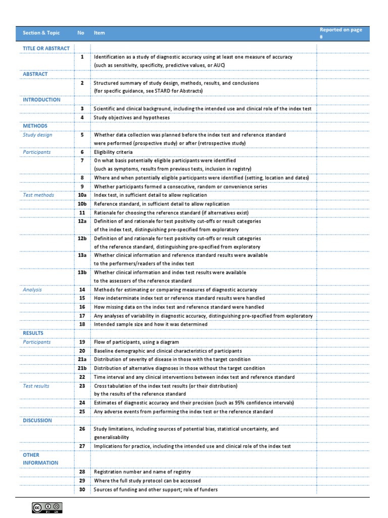 Checklist Stard | PDF | Sensitivity And Specificity | Receiver ...