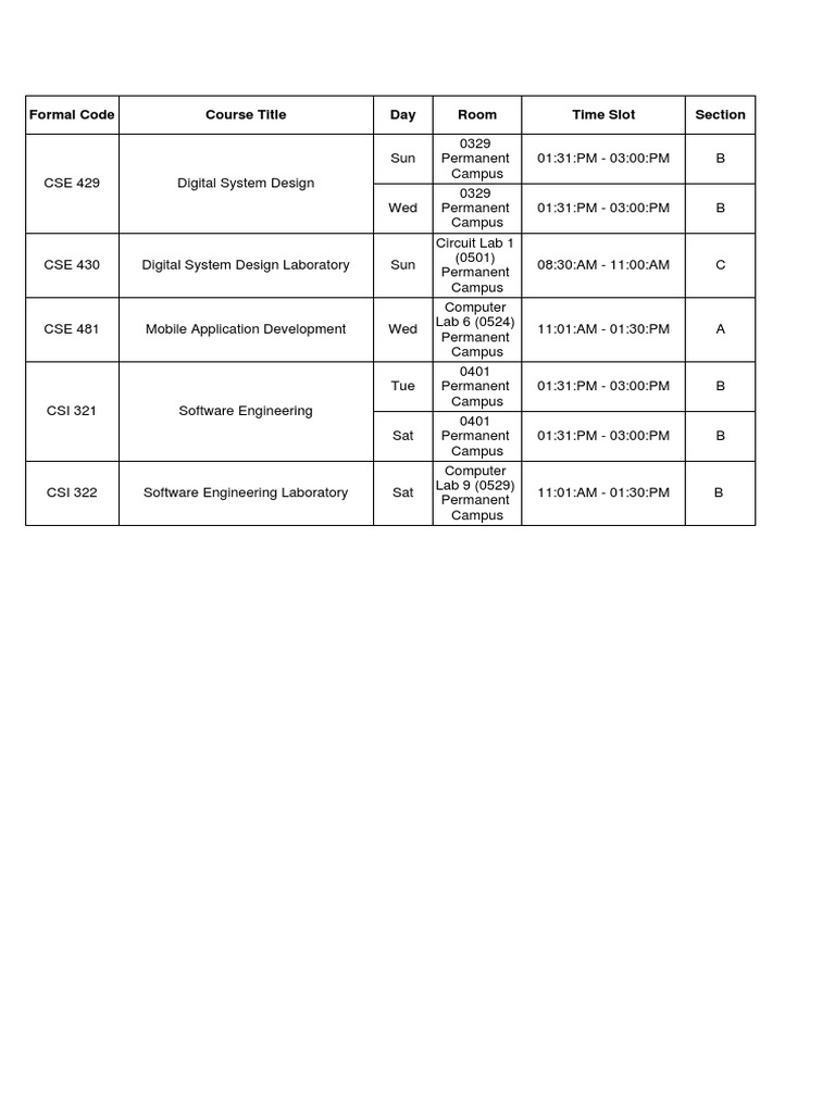 R PT Student Class Routine | PDF