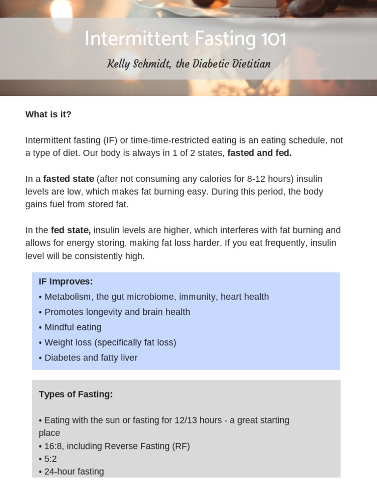 Intermittent Fasting 101: Kelly Schmidt, The Diabetic Dietitian | PDF ...