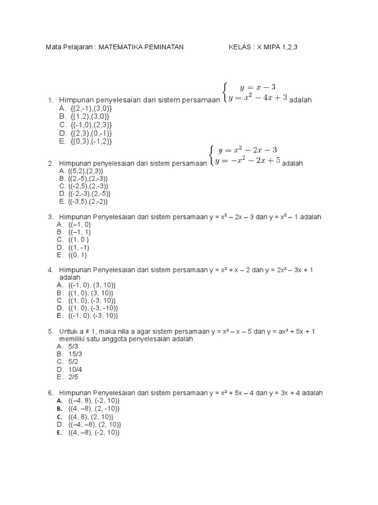 Soal Matematika Peminatan Kelas Xii Mipa