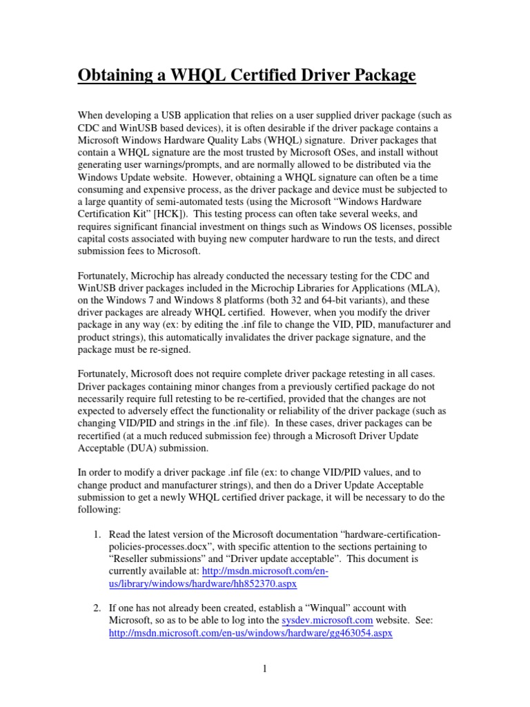 Obtain WHQL Driver Package Certification with DUA Submission | PDF ...