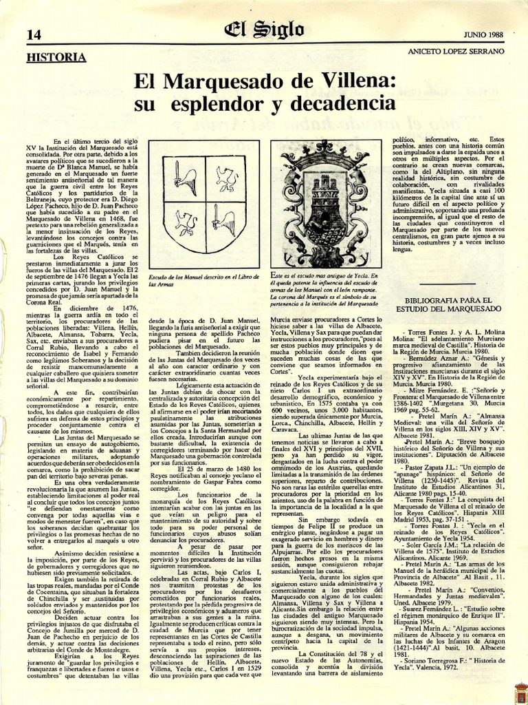 El Marquesado de Villena. Su Esplendor y Su Decadencia. PDF España