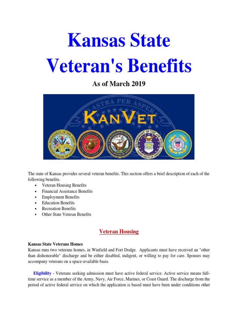 Vet State Benefits KS 2019 PDF United States Department Of