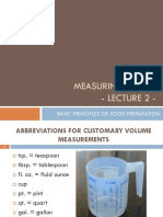 Measuring Basics - Lecture 2 - : Basic Principles of Food Preparation