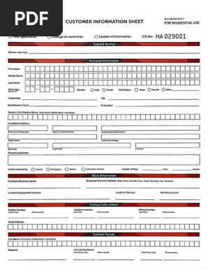 Customer Information Sheet Pdf