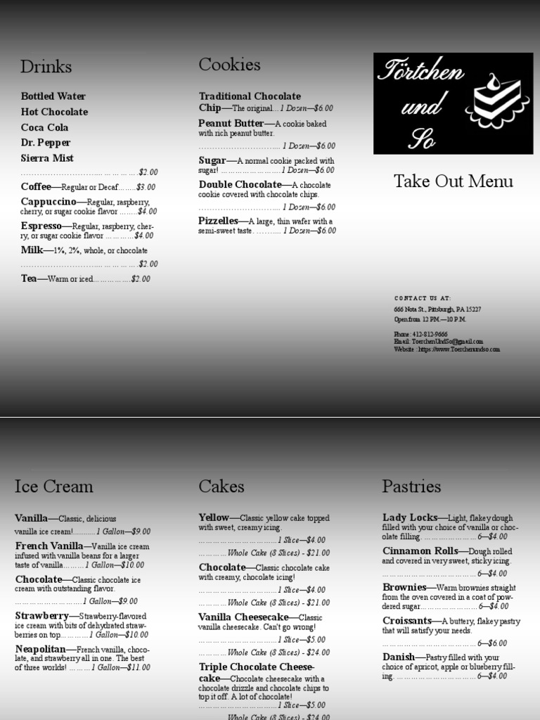 Take Out Menu PDF Cakes Food And Drink