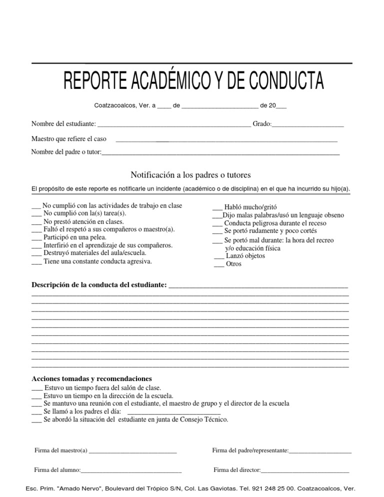REPORTE DE CONDUCTA  Cambio  Cognición
