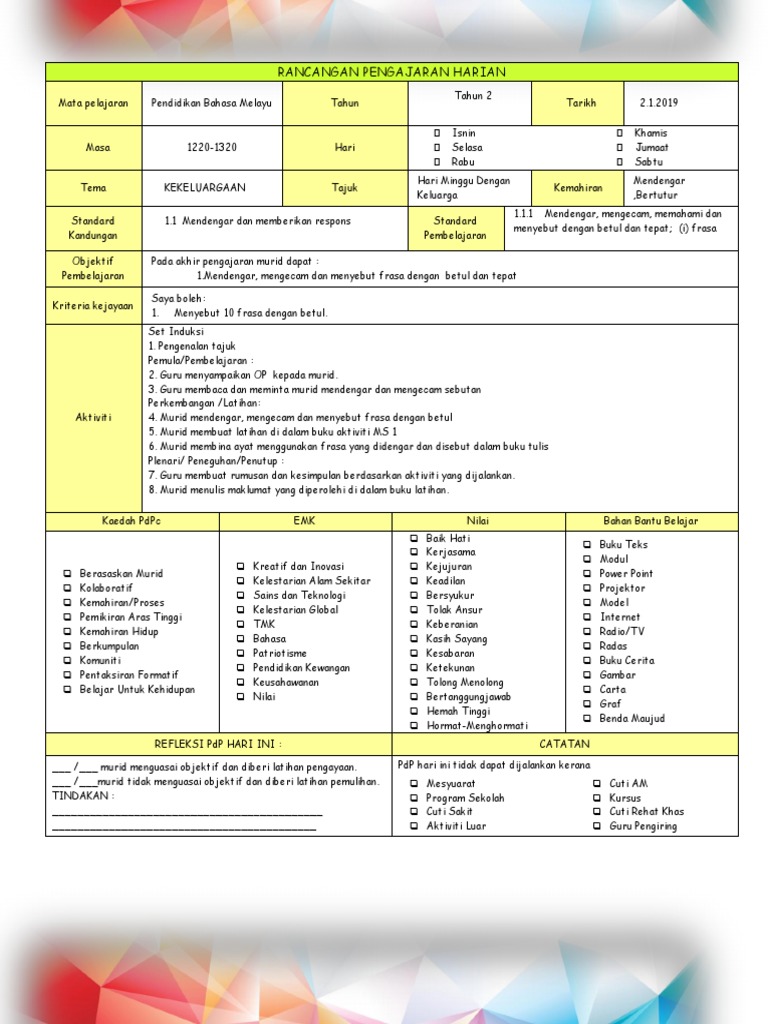 RPH BM Setahun Tahun 2  PDF