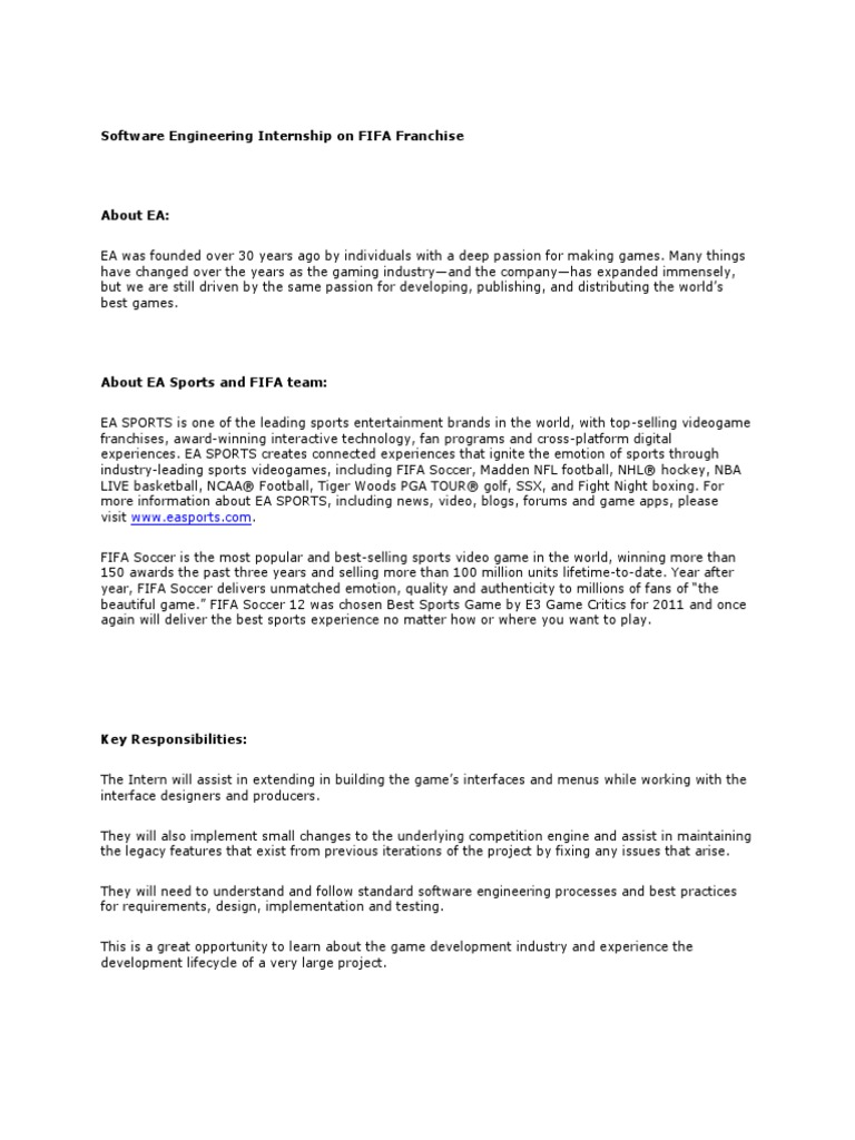 FIFA Software Engineering Internship | PDF | Video Games | Software ...