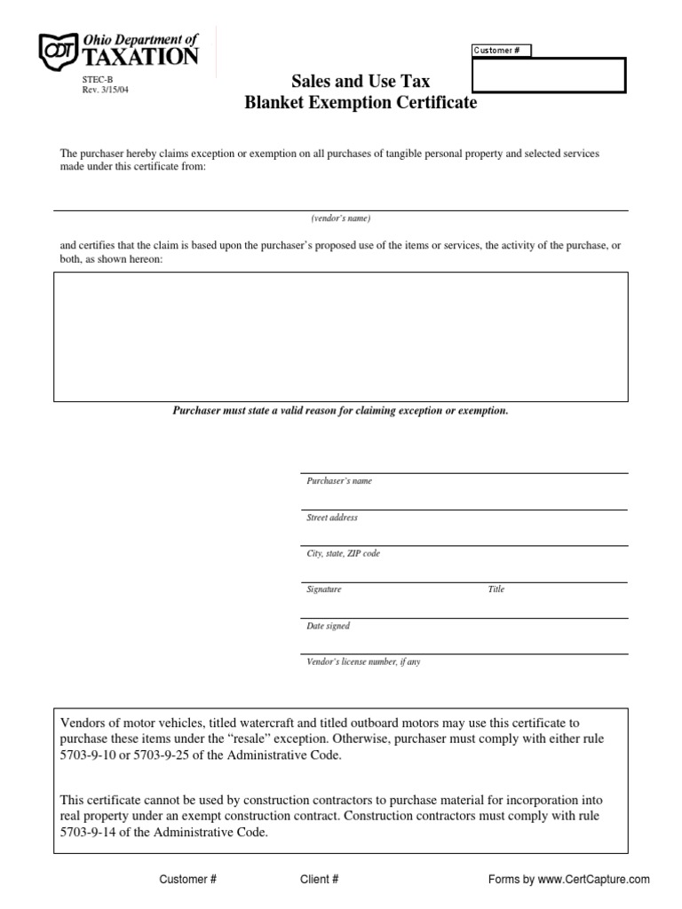 Ohio Sales Tax Exempt Form PDF Sales Taxes In The United States