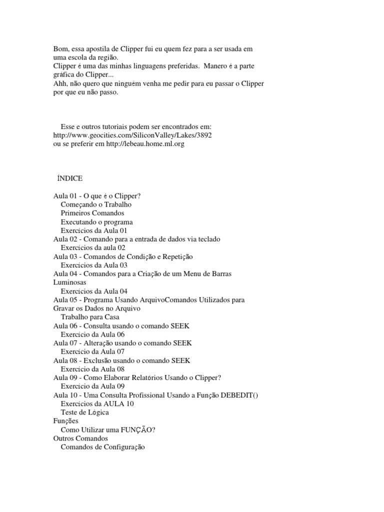 Introdução à Linguagem Clipper | PDF | Exponenciação | Programa de ...