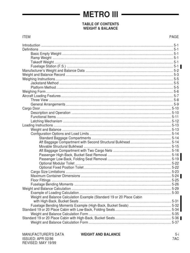 Metro 3 Weight and Balance PDF PDF Aircraft Weight