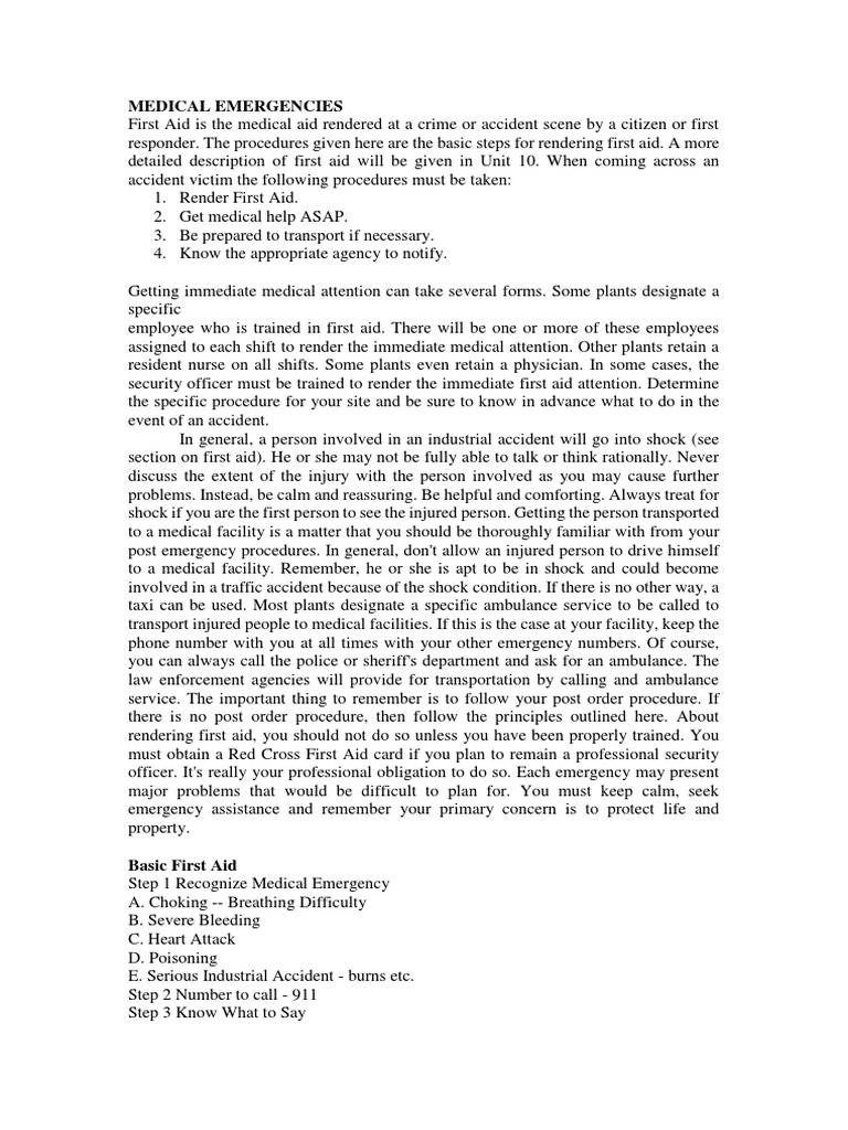 First Aid Procedures for Medical Emergencies | PDF | First Aid ...