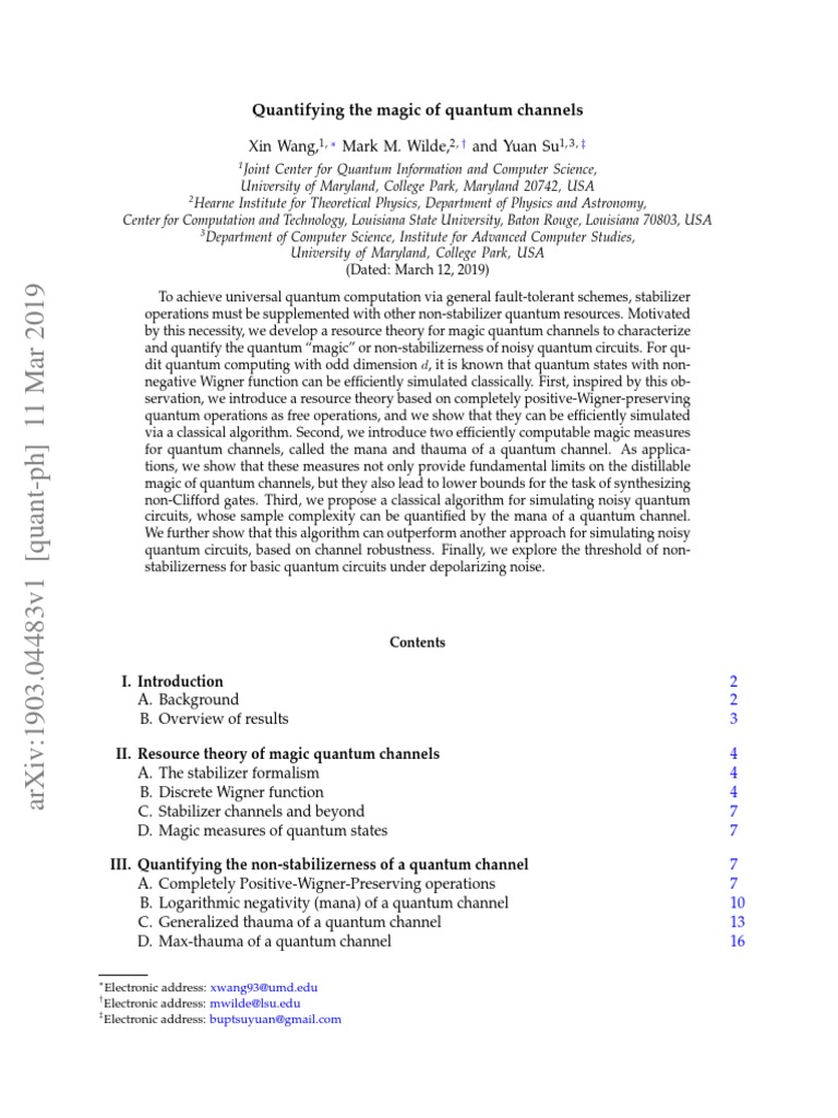 Quantifying The Magic of Quantum Channels | PDF | Quantum Computing ...