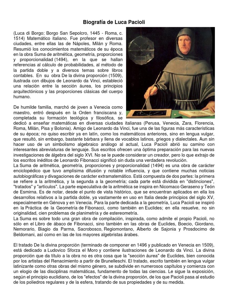 Biografía de Luca Pacioli | PDF | Science | Enseñanza de matemática