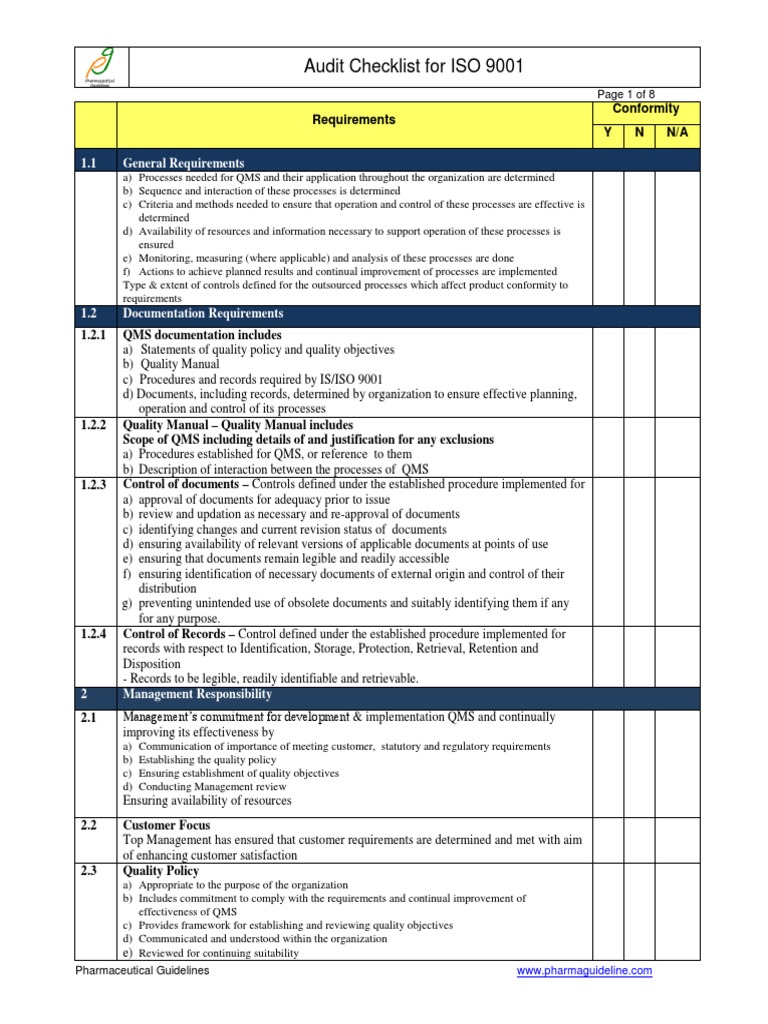 Iso 9001 Checklist Pdf Quality Management System Verification And Validation